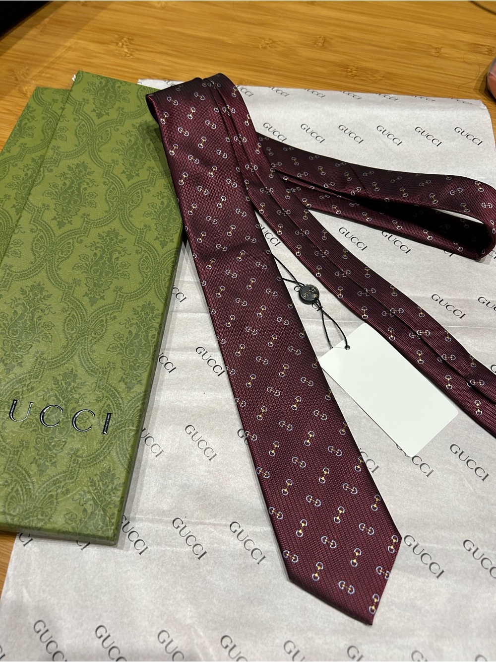 Gucci Men's Wine Red GG Motif Silk Tie